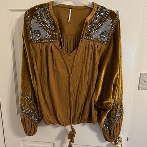 Free People Hearts Aflame Velvet Sequin Blouse Medium